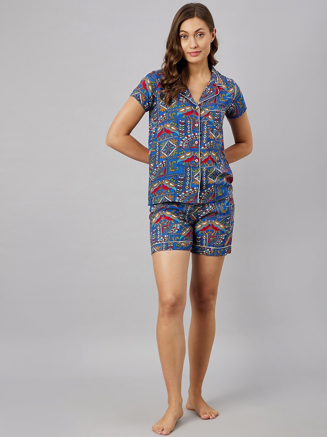 

Azira Ethnic Motifs Printed Night Suit, Blue