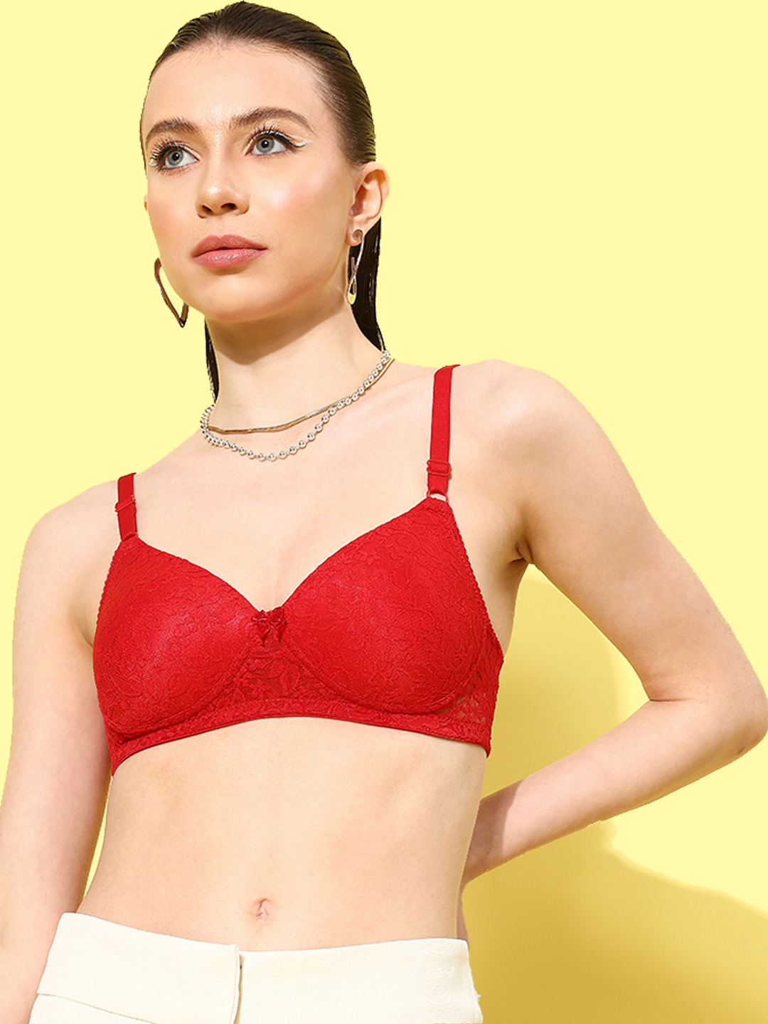 

Leading Lady Floral Printed Bra - Full Coverage Lightly Padded, Red
