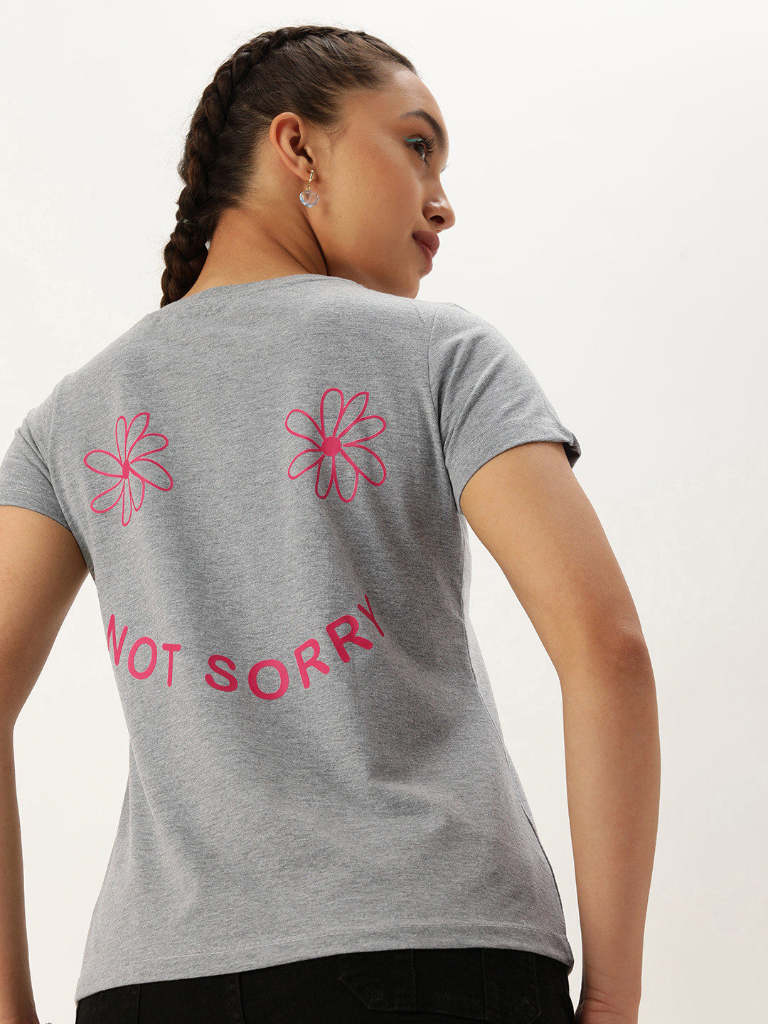 

Kook N Keech Women Typography Printed T-shirt, Grey