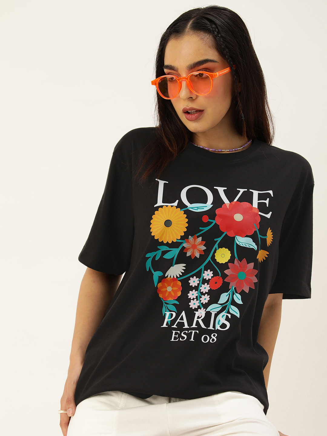 

Kook N Keech Women Printed Pure Cotton Oversized T-shirt, Black