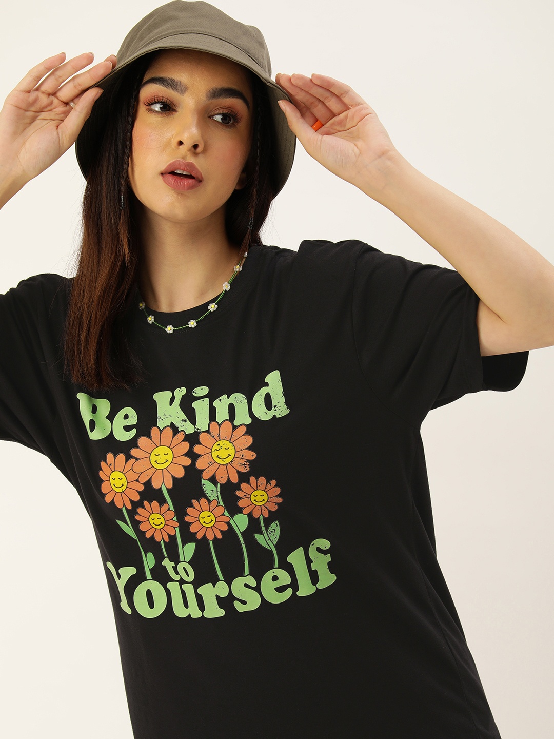 

Kook N Keech Women Printed Pure Cotton Oversized T-shirt, Black