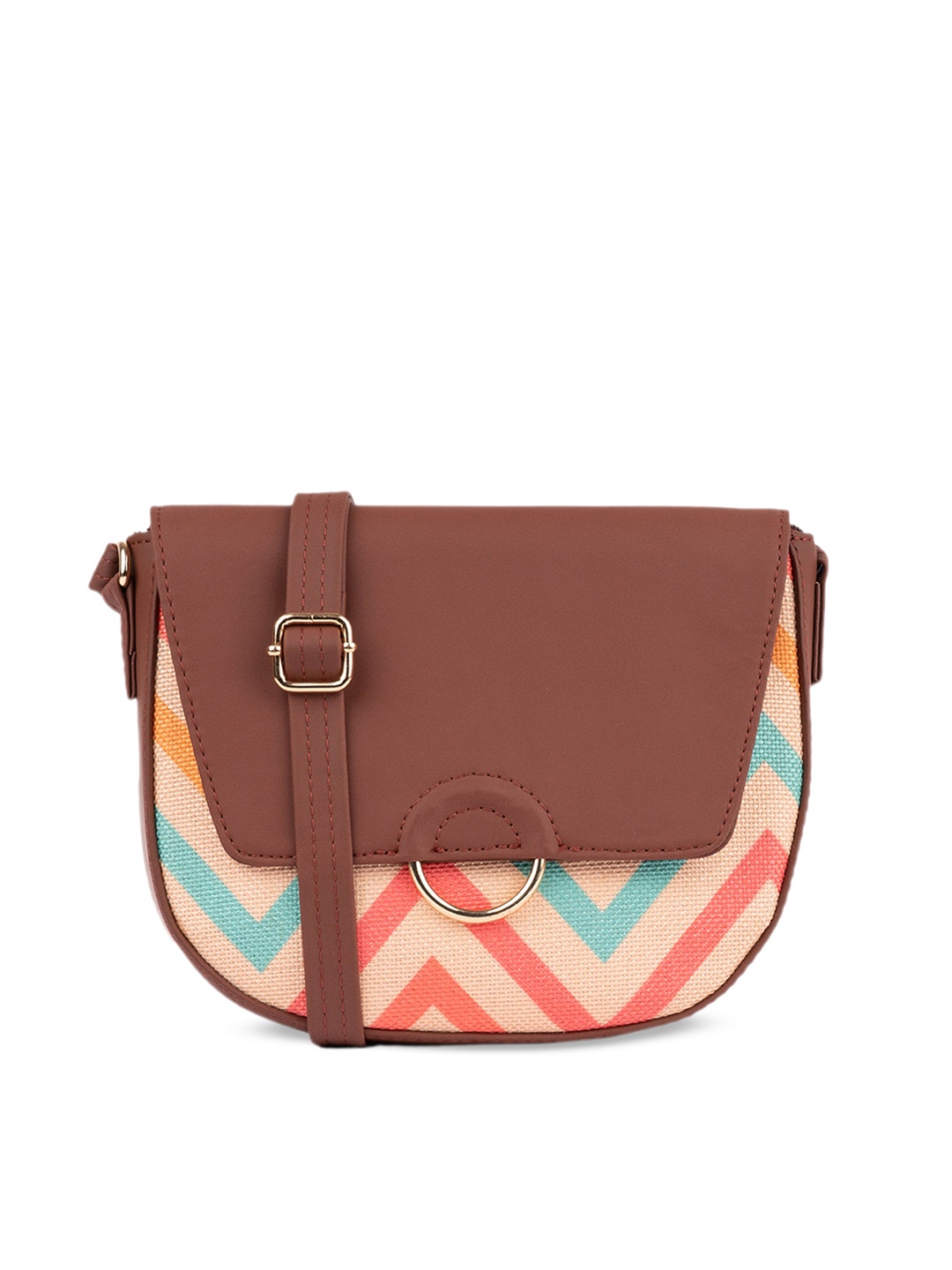 

ZOUK Geometric Printed Structured Sling Bag, Brown