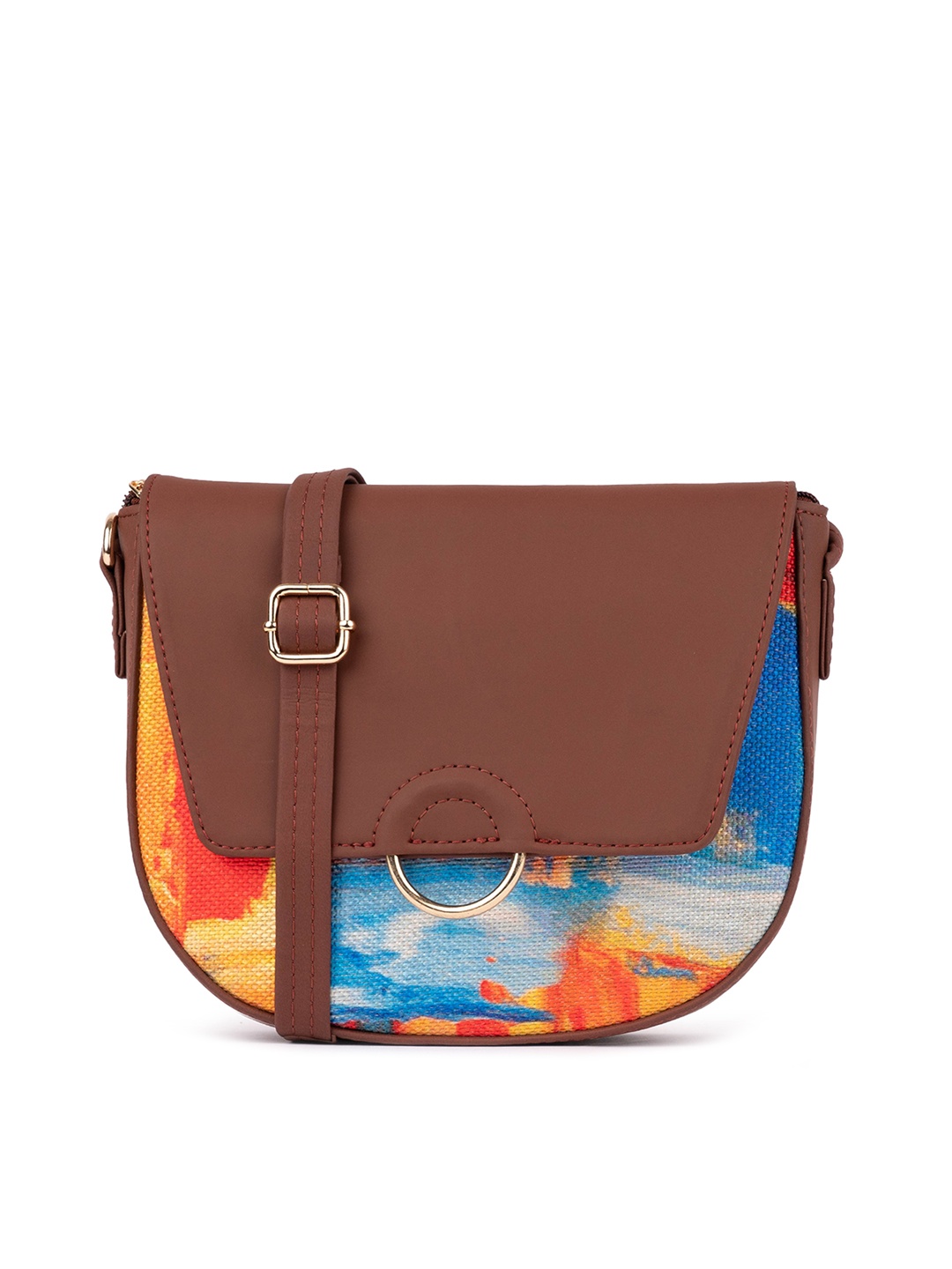 

ZOUK Abstract Printed Half Moon Sling Bag, Brown