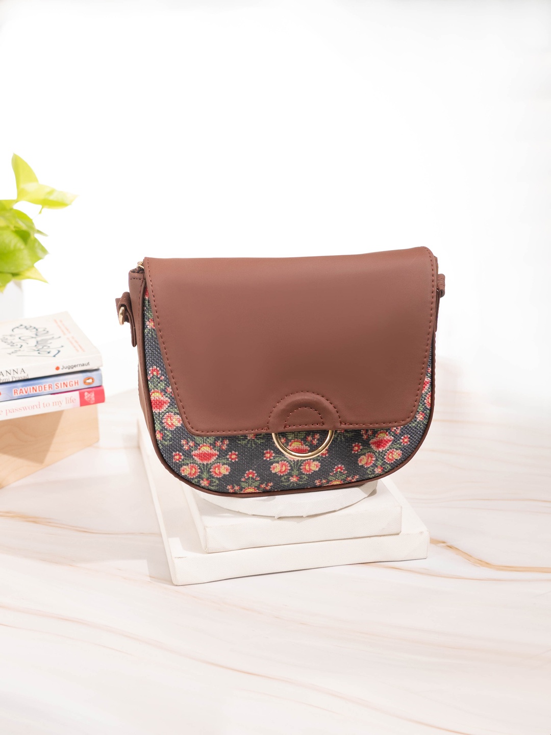 

ZOUK Floral Printed Shopper Sling Bag, Tan