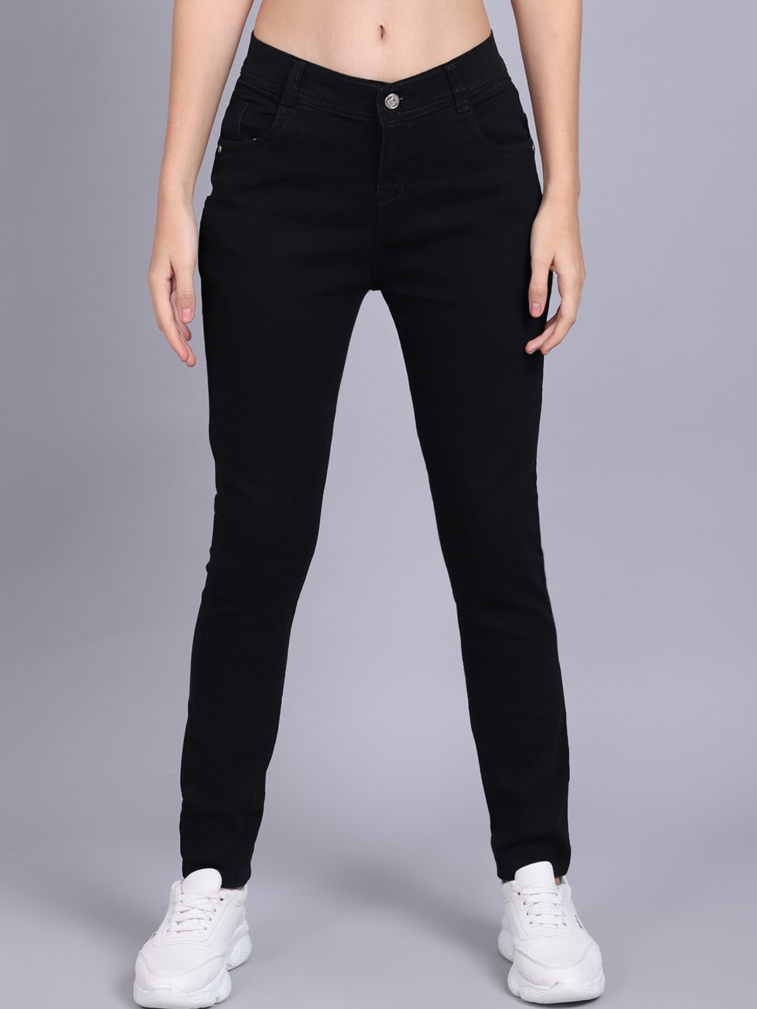 

NULL NAUT Women Narrow Mid Rise Skinny Fit Cotton Jeans, Black