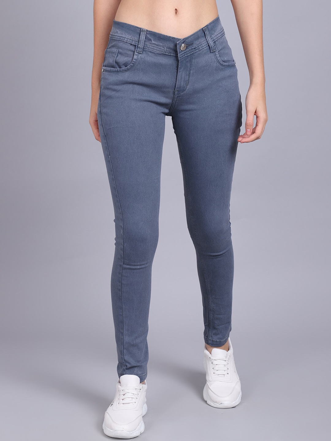

NULL NAUT Women Narrow Mid Rise Skinny Fit Cotton Jeans, Grey
