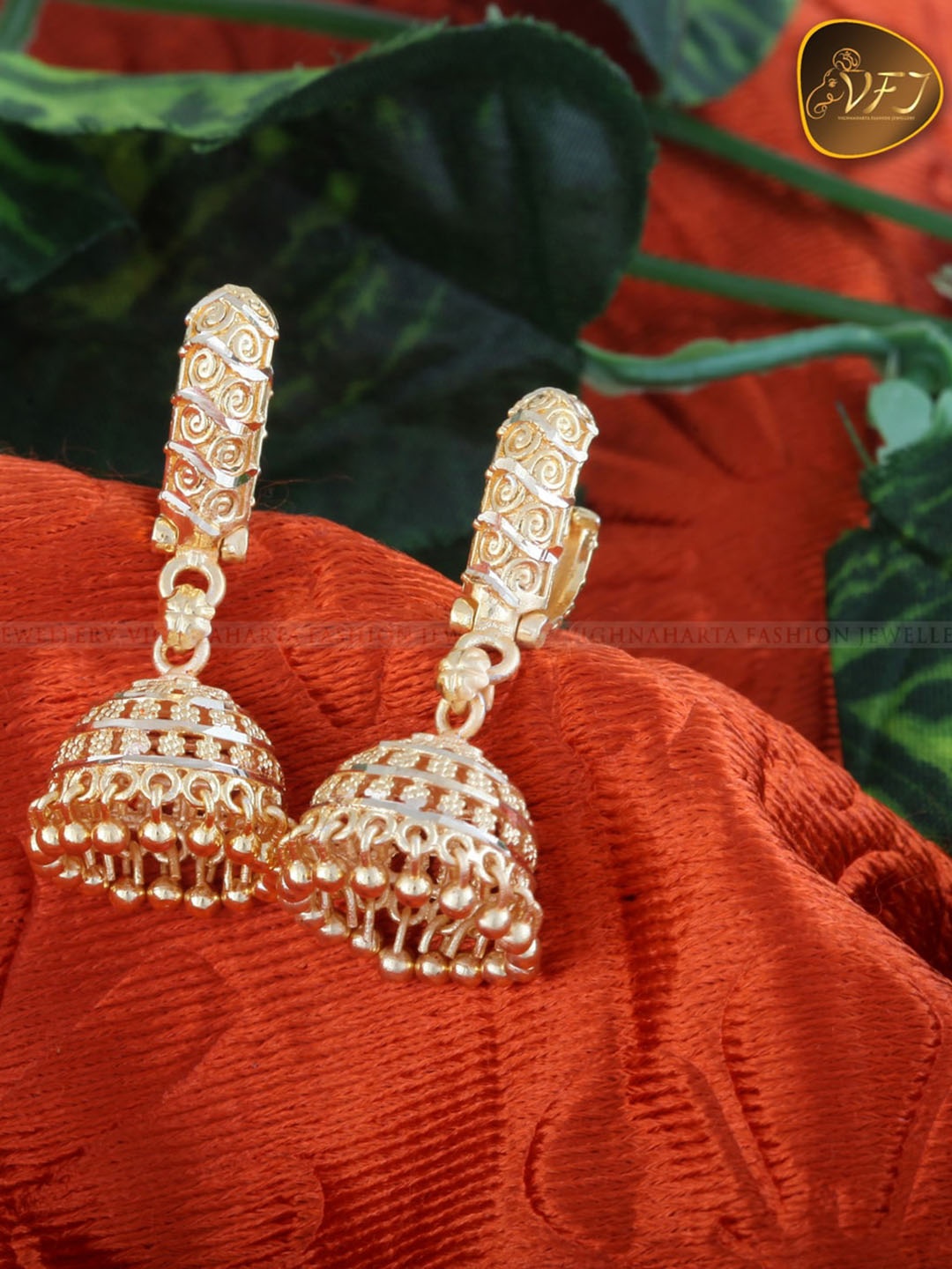 

Vighnaharta Gold-Plated Dome Shaped Jhumkas