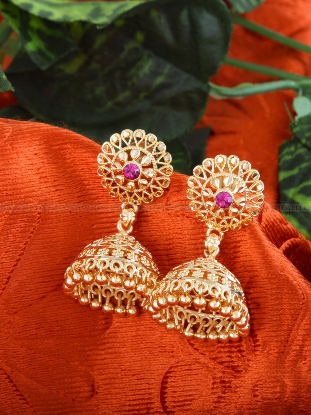 

Vighnaharta Gold-Plated Dome Shaped Jhumkas