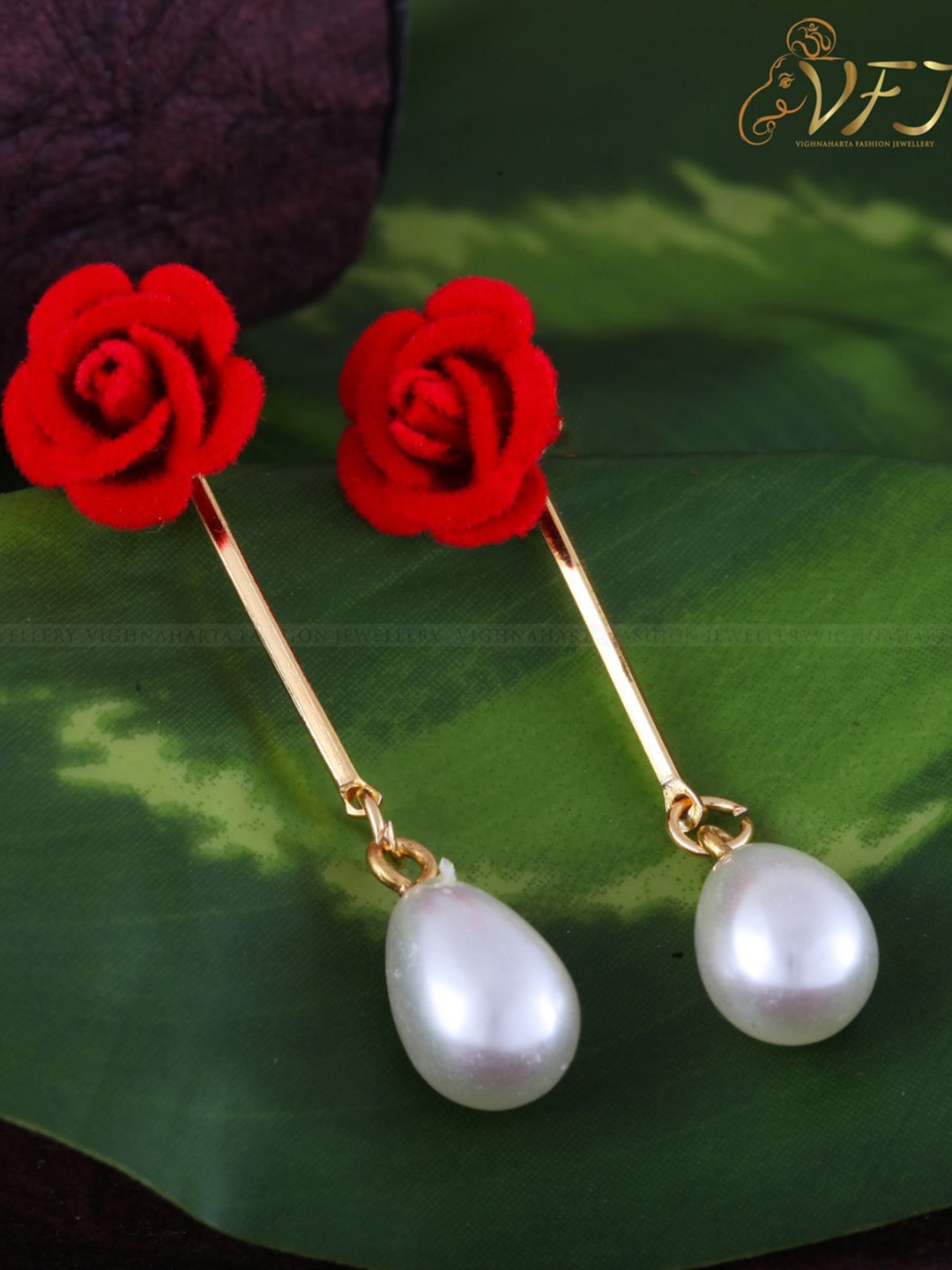 

Vighnaharta Gold-Plated Floral Drop Earrings