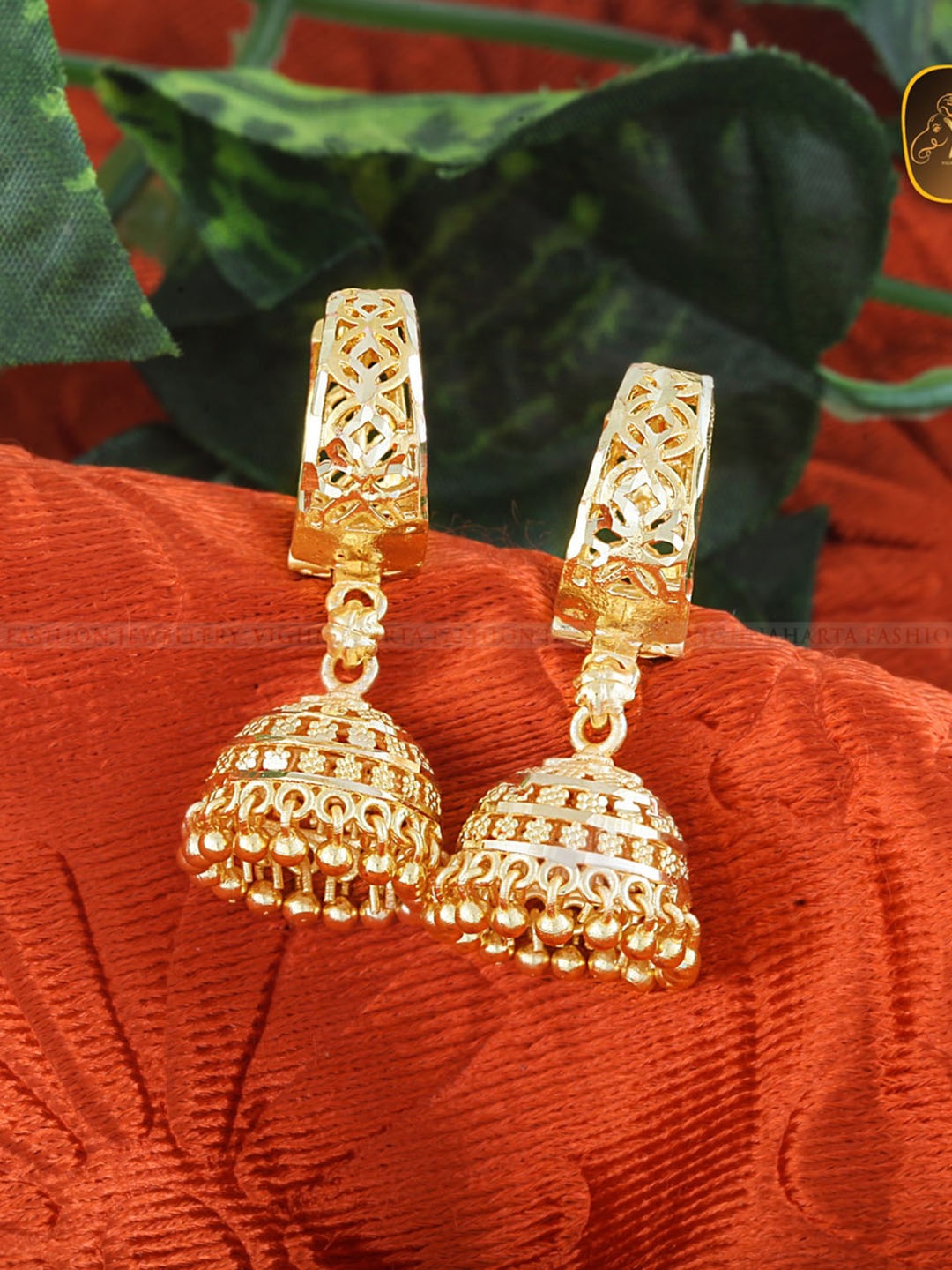 

Vighnaharta Gold-Plated Dome Shaped Jhumkas Earrings