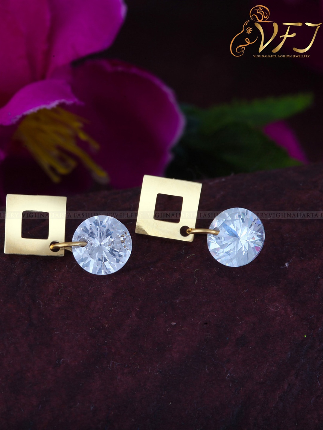 

Vighnaharta Gold-Plated Geometric Drop Earrings