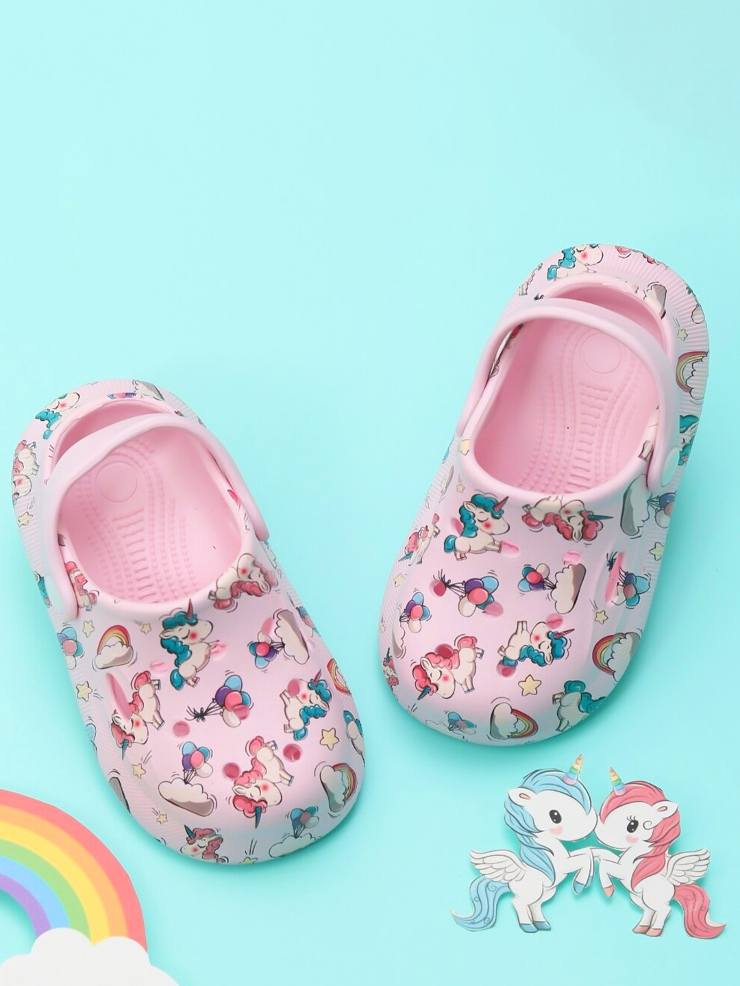 

Yellow Bee Girls Unicorn Printed Clogs, Pink