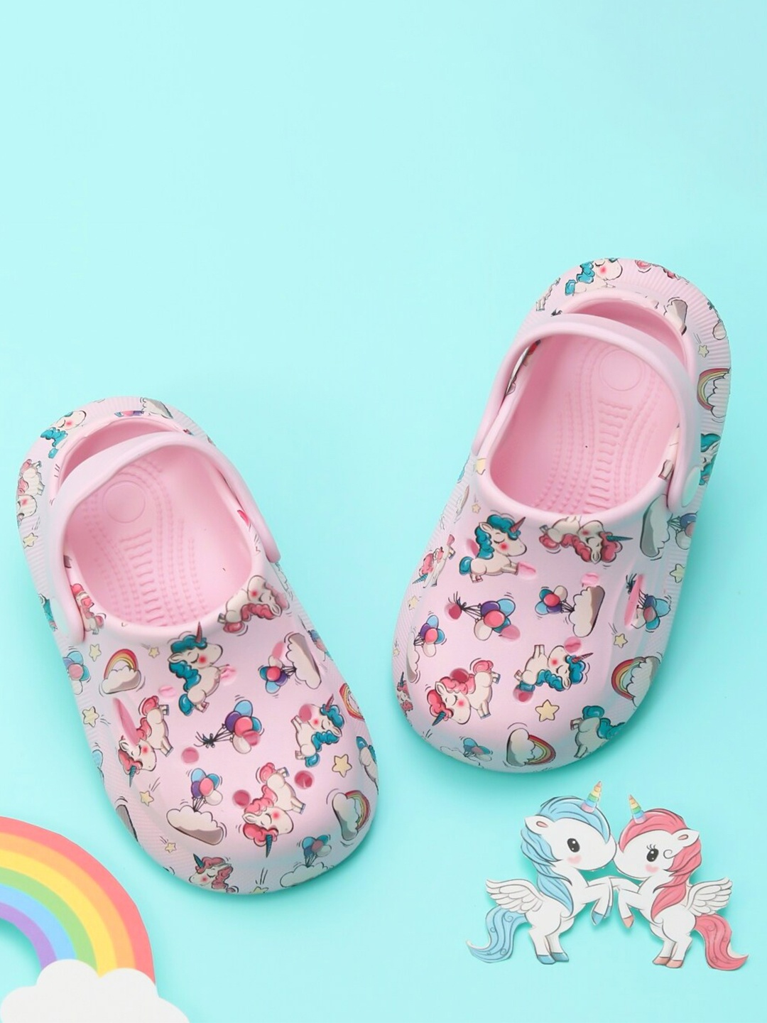 

Yellow Bee Girls Unicorn Printed Clogs, Pink