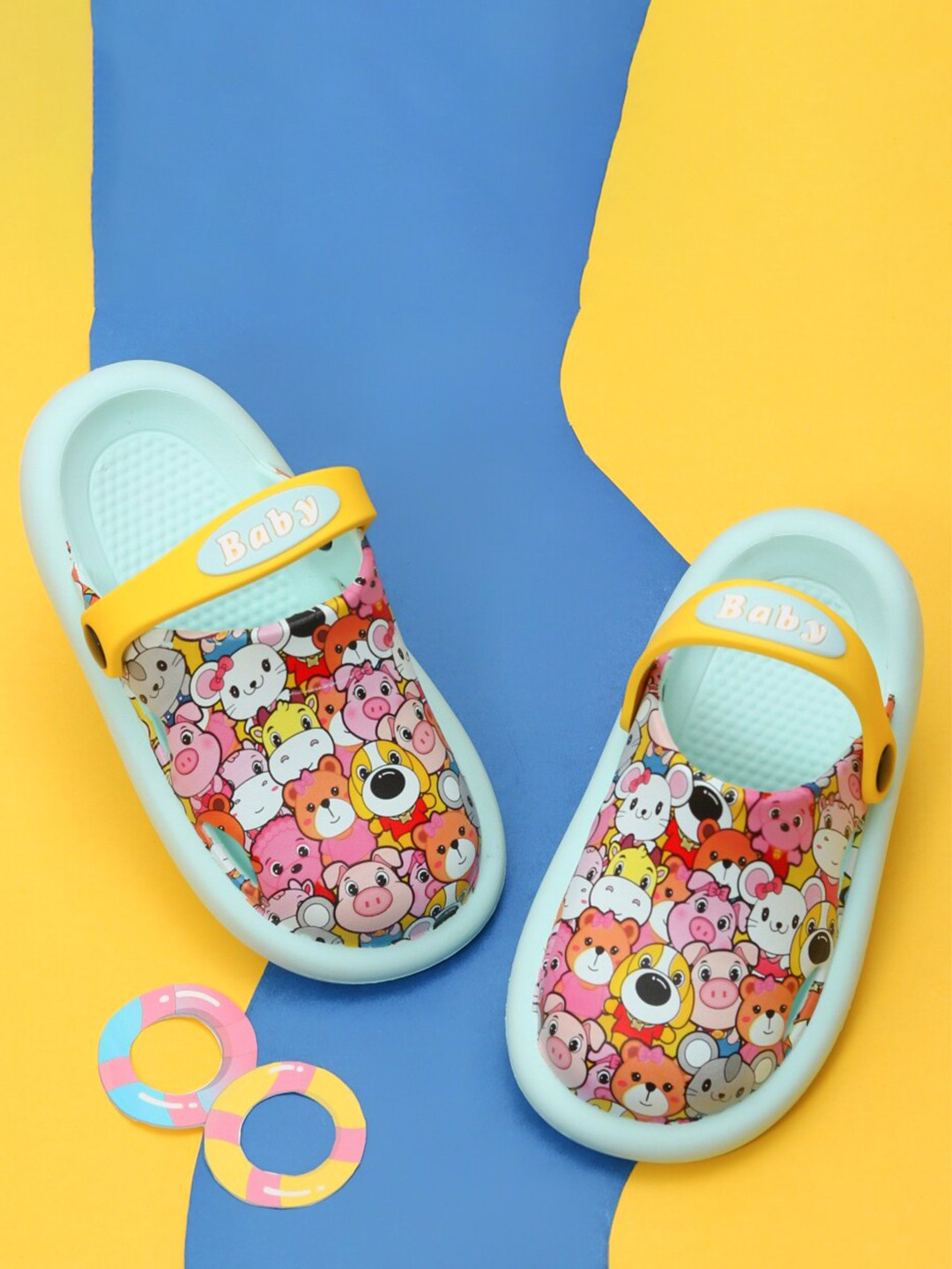 

Yellow Bee Kids Animal Printed Clogs, Turquoise blue