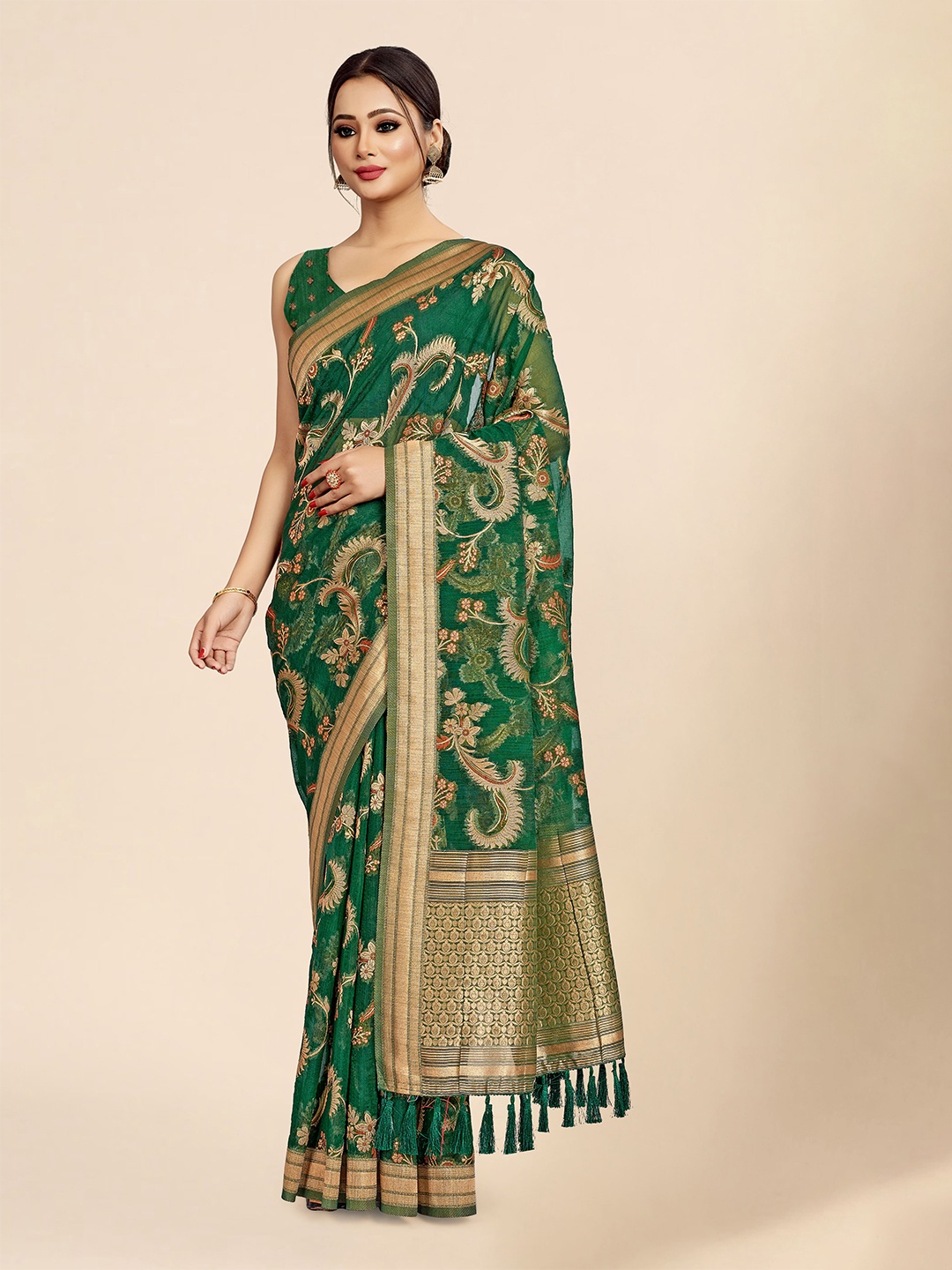 

elora Ethinic Motif Woven Design Zari Banarasi Saree, Green