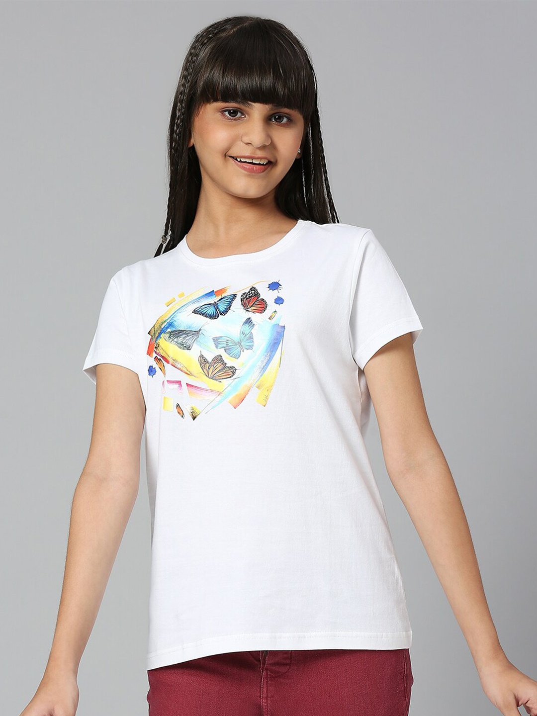 

JUSTICE Girls Graphic Printed Cotton T-shirt, White