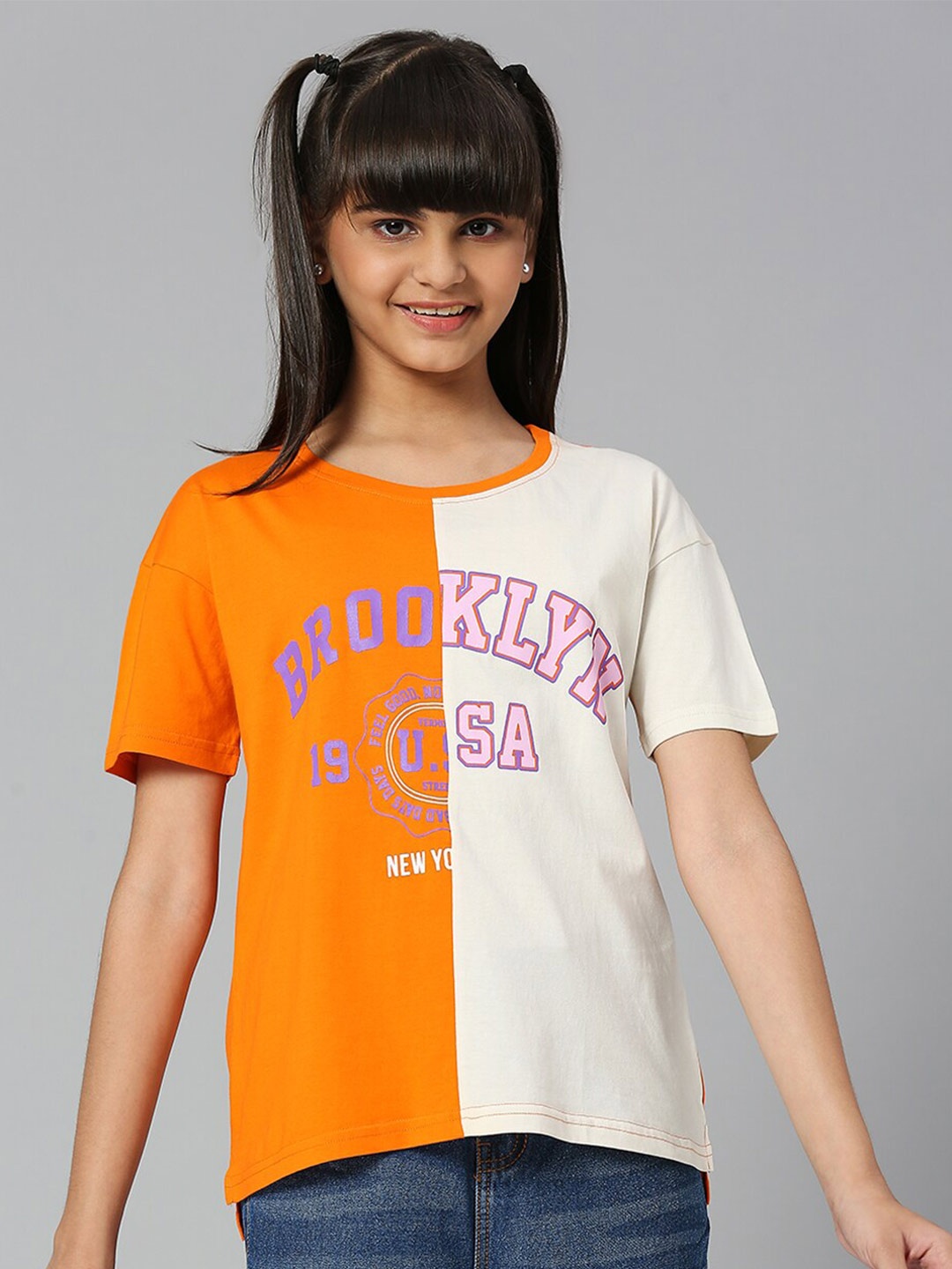 

JUSTICE Girls Typography Printed Cotton T-Shirt, White
