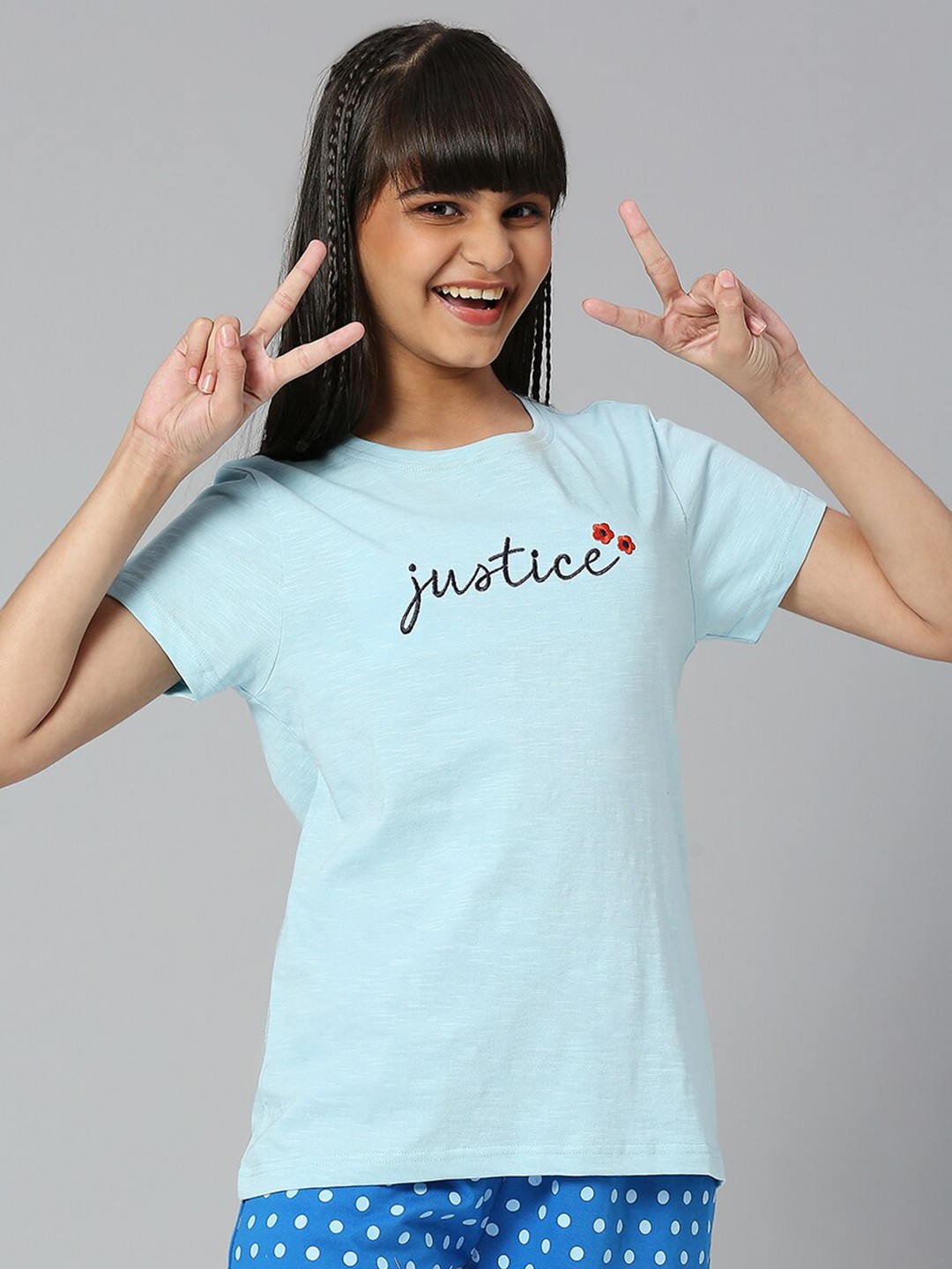 

JUSTICE Girls Typography Printed Cotton T-shirt, Blue