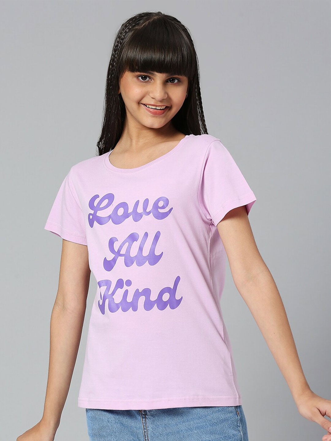 

JUSTICE Girls Typography Printed Cotton T-Shirt, Lavender