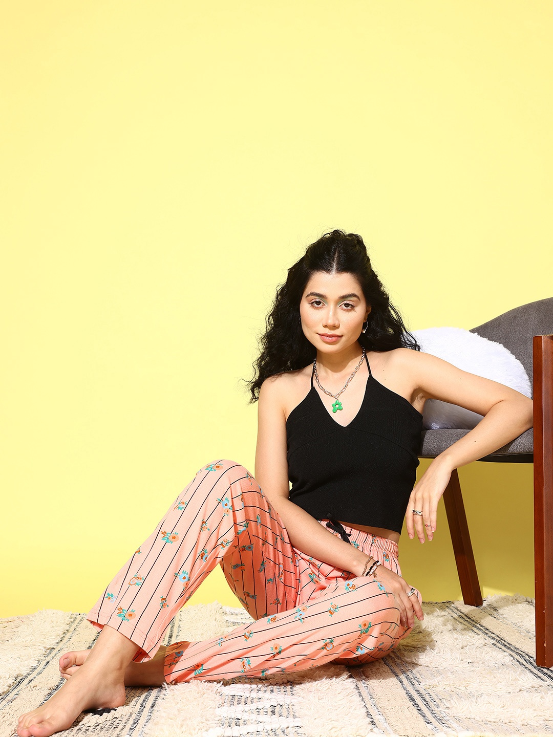 

ETC Women Printed Cotton Lounge Pants, Peach
