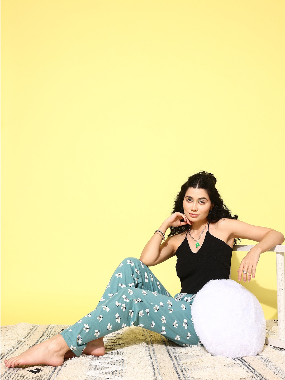 

ETC Women Printed Cotton Lounge Pants, Sea green