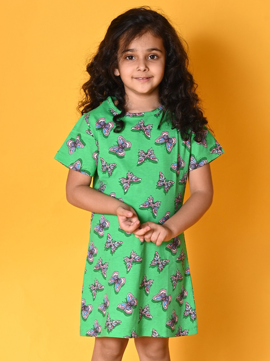 

Anthrilo Girls Printed Cotton Nightdress, Green
