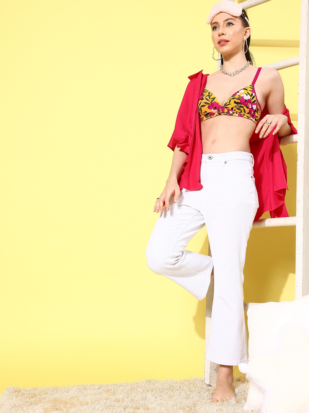 

DressBerry Floral Printed Bra - Full Coverage Lightly Padded, Yellow