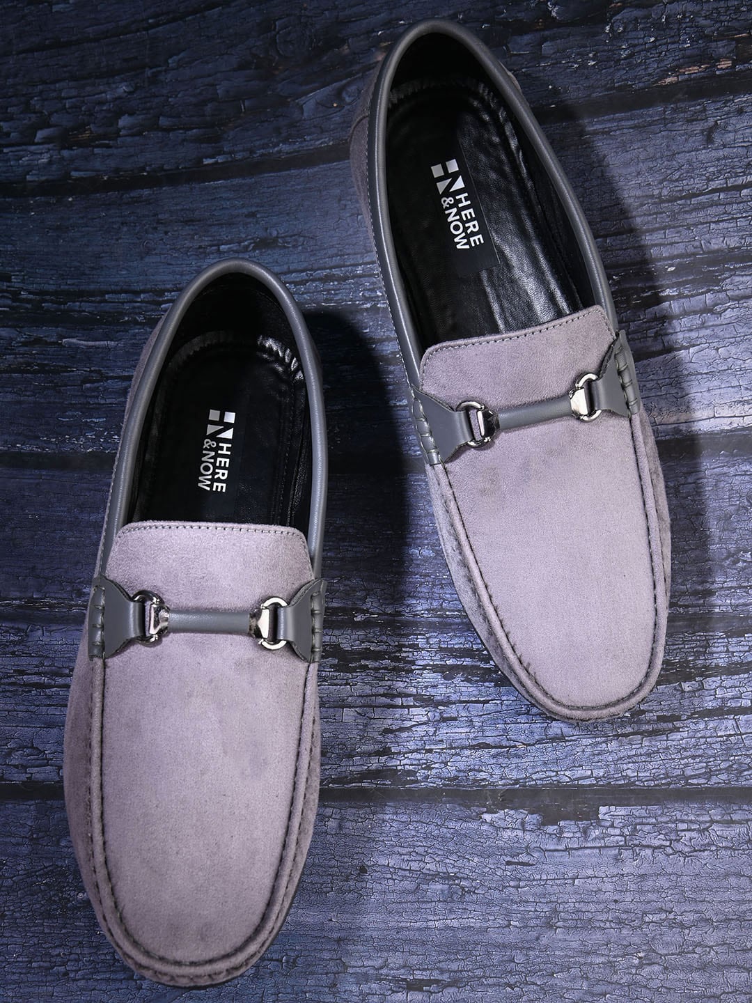 

HERE&NOW Men Grey Suede Horsebit Loafers