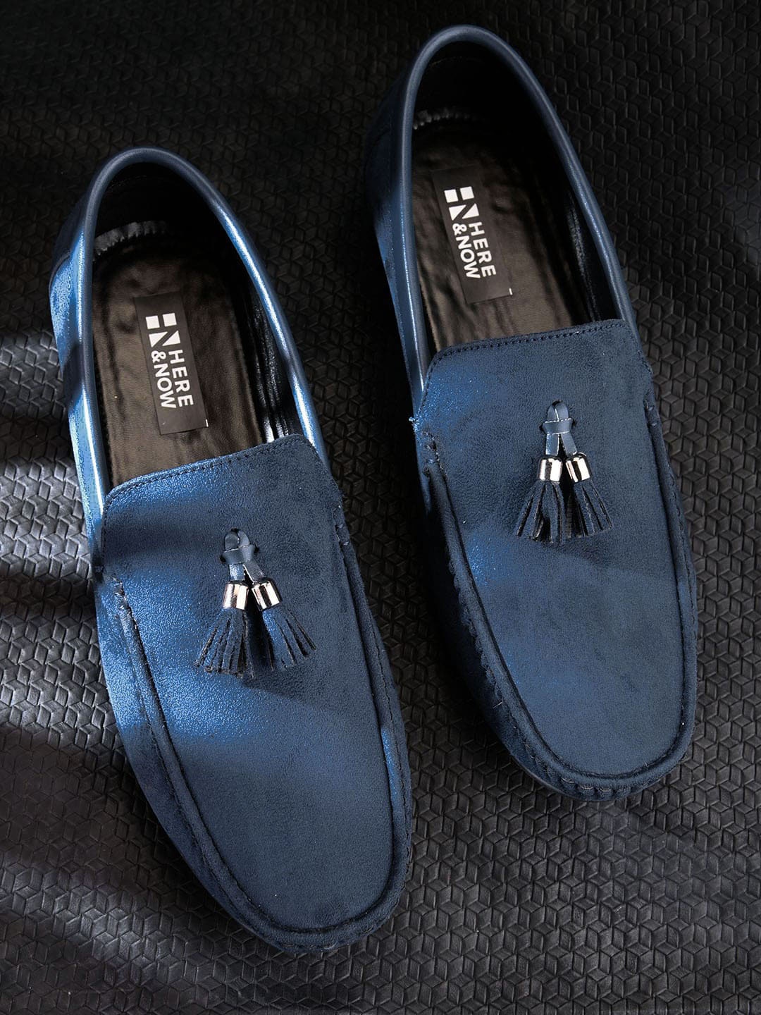 

HERE&NOW Men Navy Blue Suede Tassel Loafers