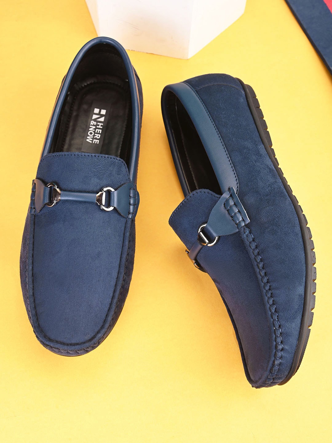 

HERE&NOW Men Navy Blue Suede Horsebit Loafers