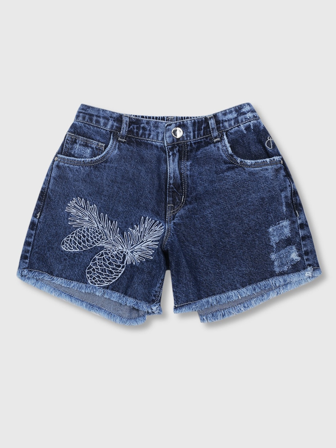 

Gini and Jony Infant Girls Embroidered Washed Frayed Denim Shorts, Blue
