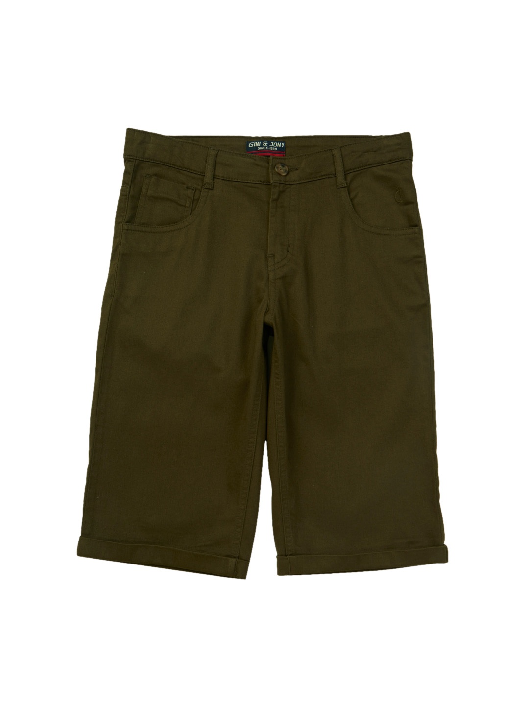 

Gini and Jony Boys Mid Rise Cotton Shorts, Olive