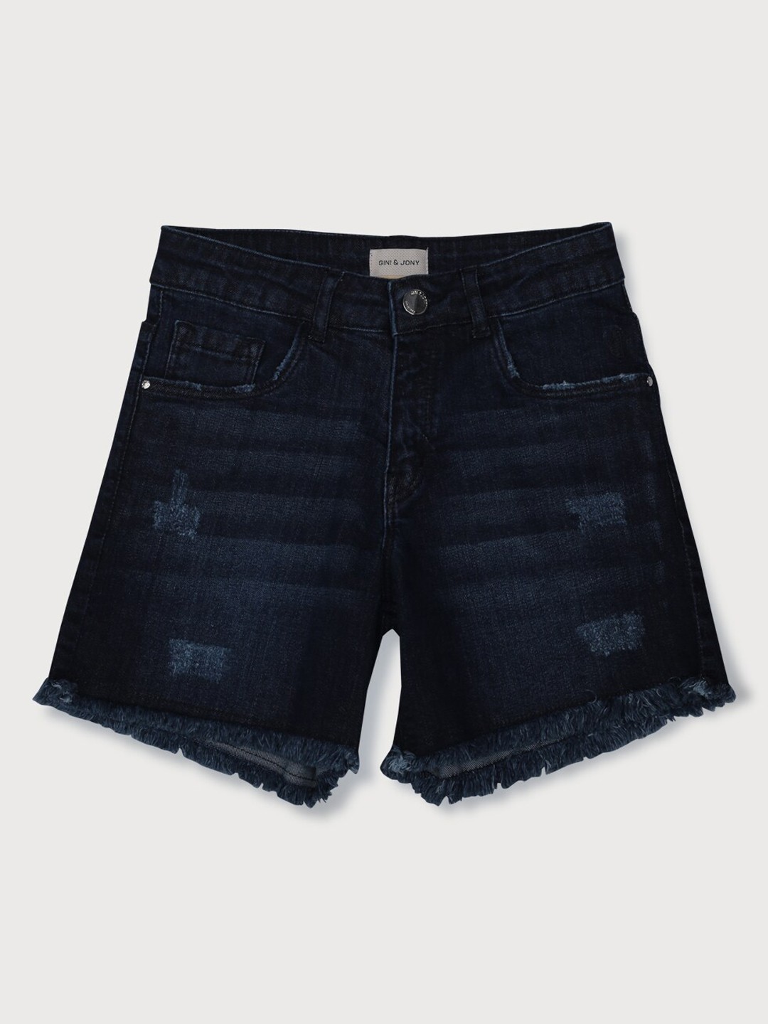 

Gini and Jony Girls Mid-Rise Washed & Distressed Denim Shorts, Navy blue