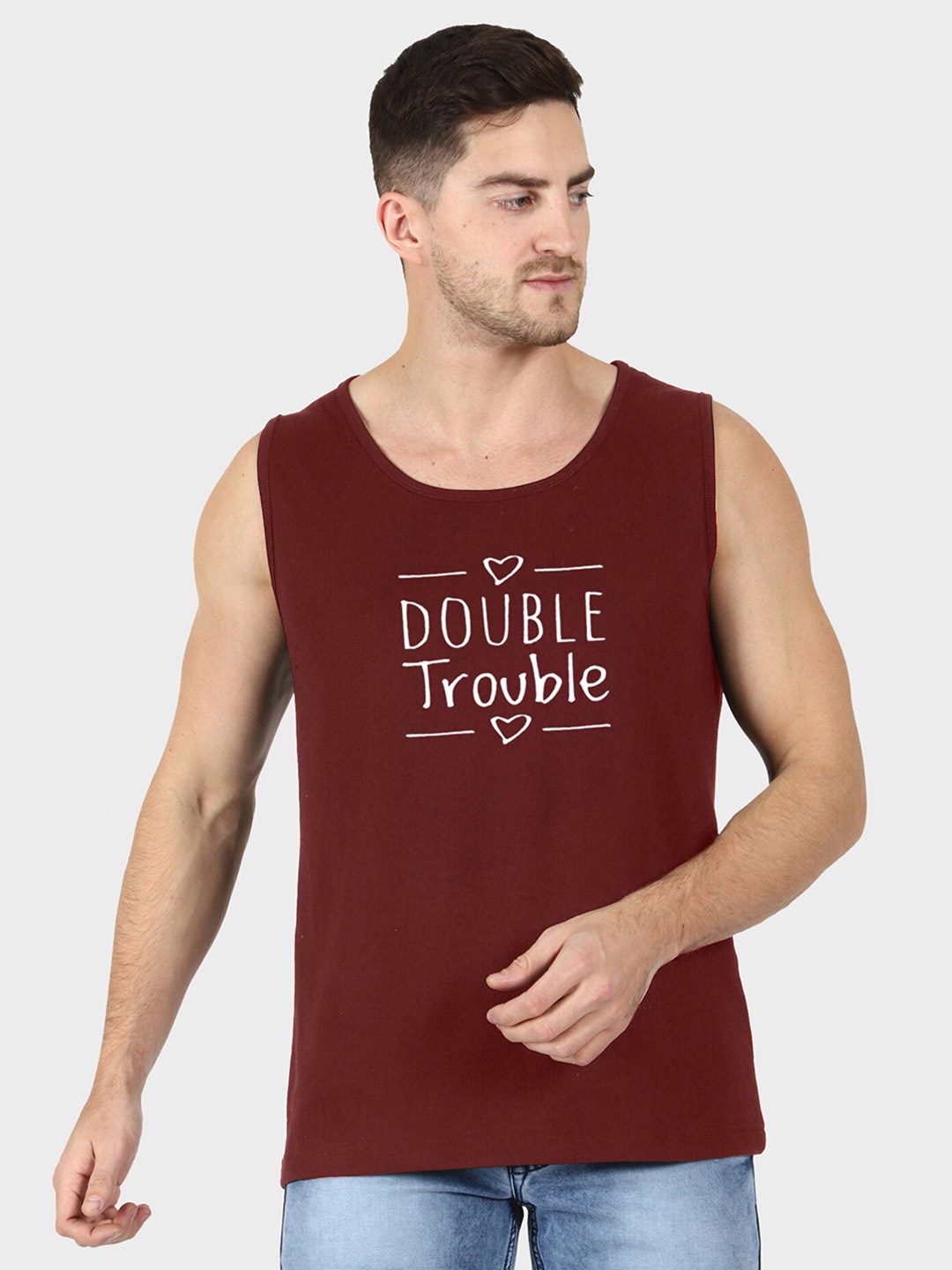 

T-SHIRT TRUCK Typography Printed Sleeveless Cotton Casual T-shirt, Maroon