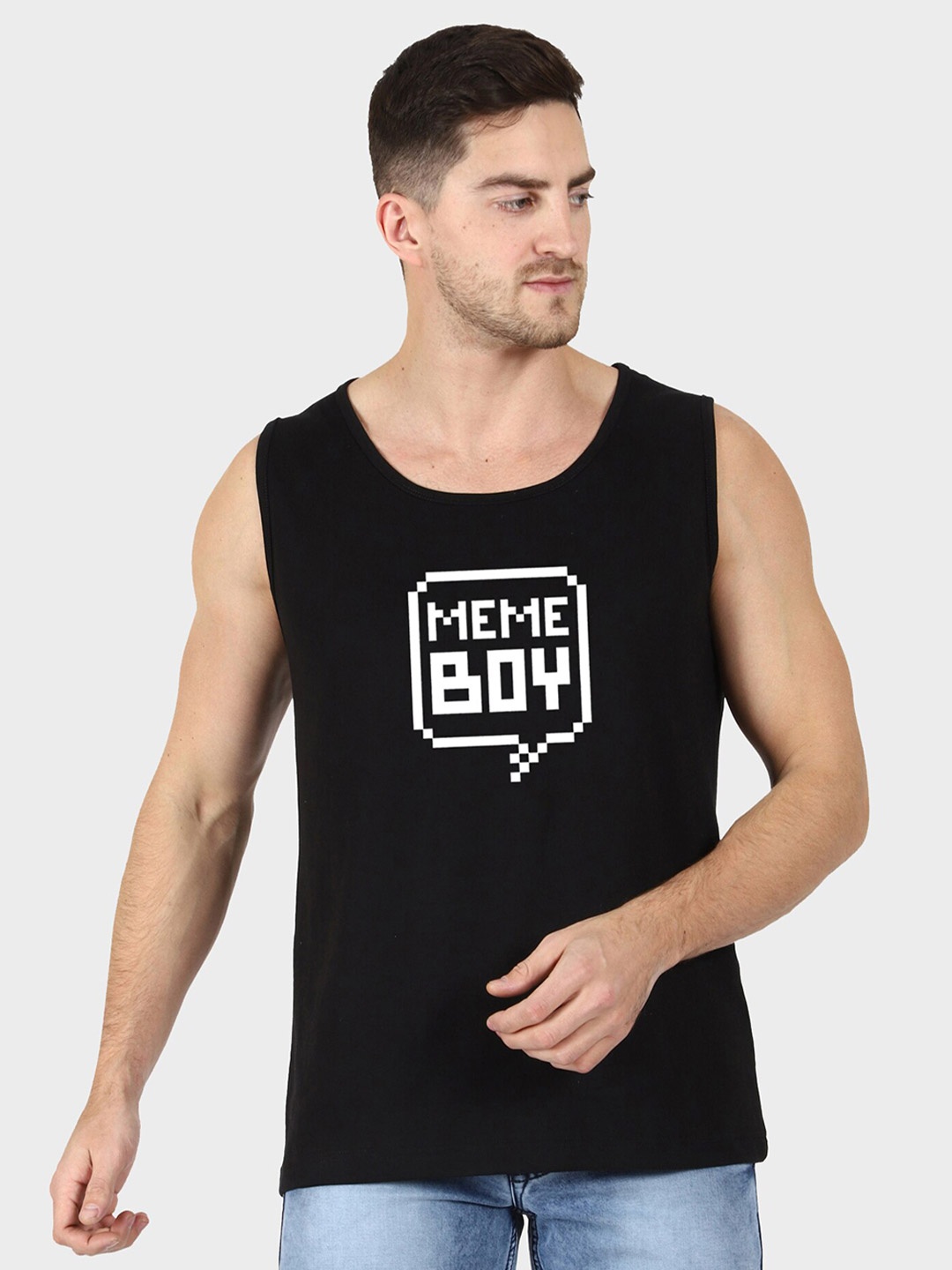 

T-SHIRT TRUCK Typography Printed Sleeveless Cotton T-shirt, Black