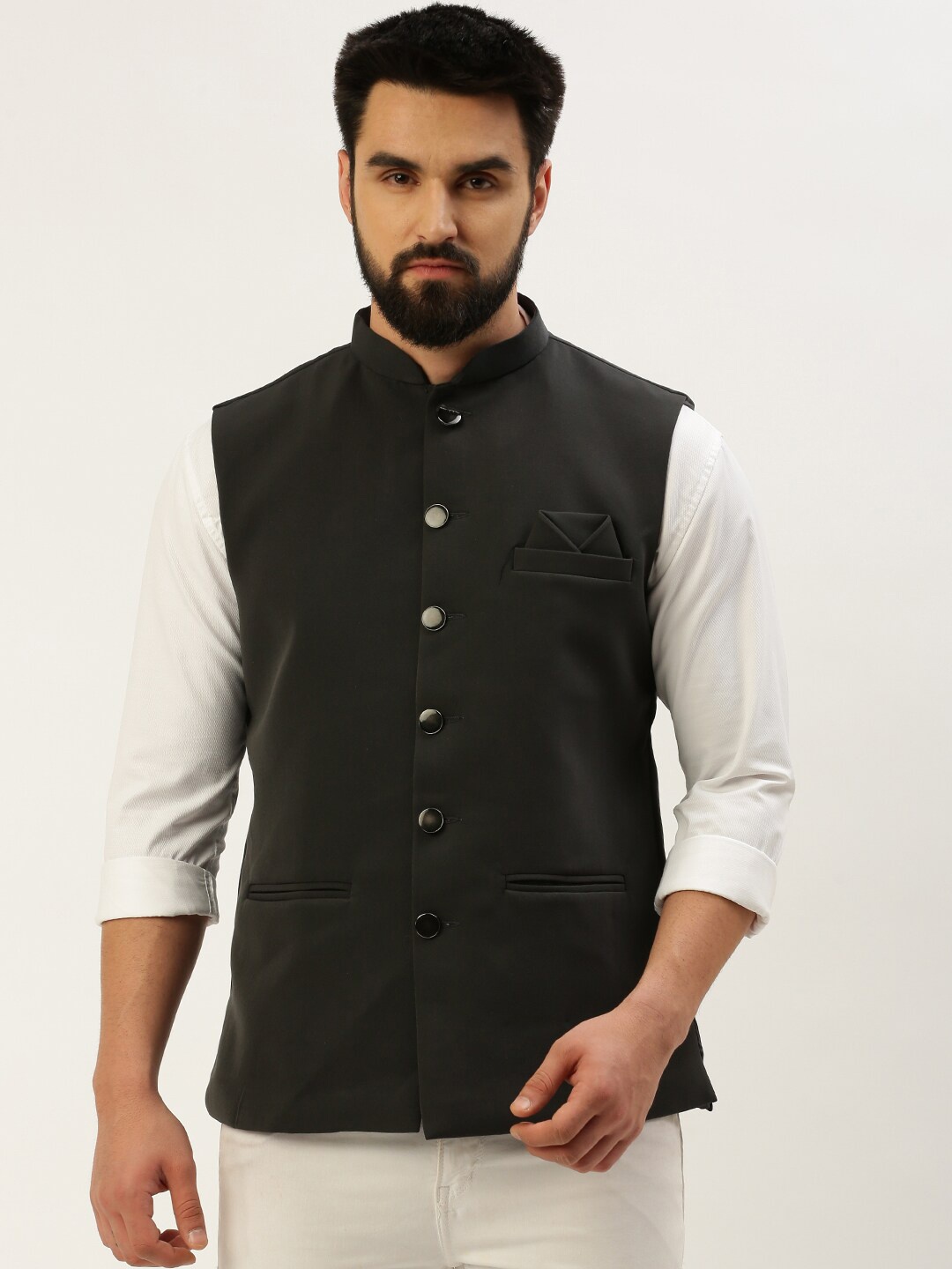 

SHOWOFF Mandarin Collar Nehru Jackets, Charcoal