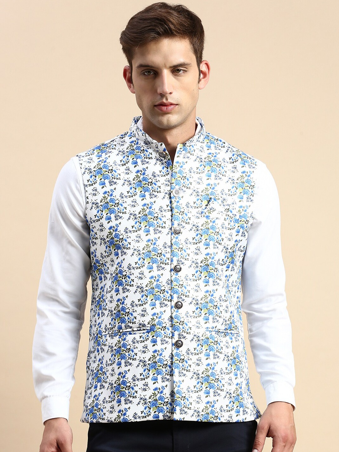 

SHOWOFF Floral Printed Nehru Jackets, White