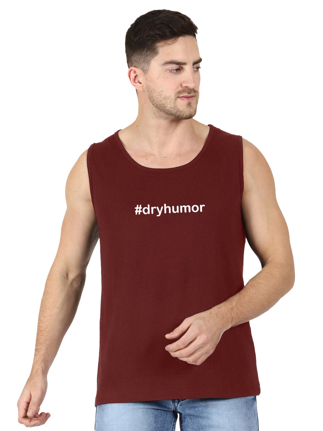 

T-SHIRT TRUCK Typography Printed Sleeveless Cotton T-shirt, Maroon