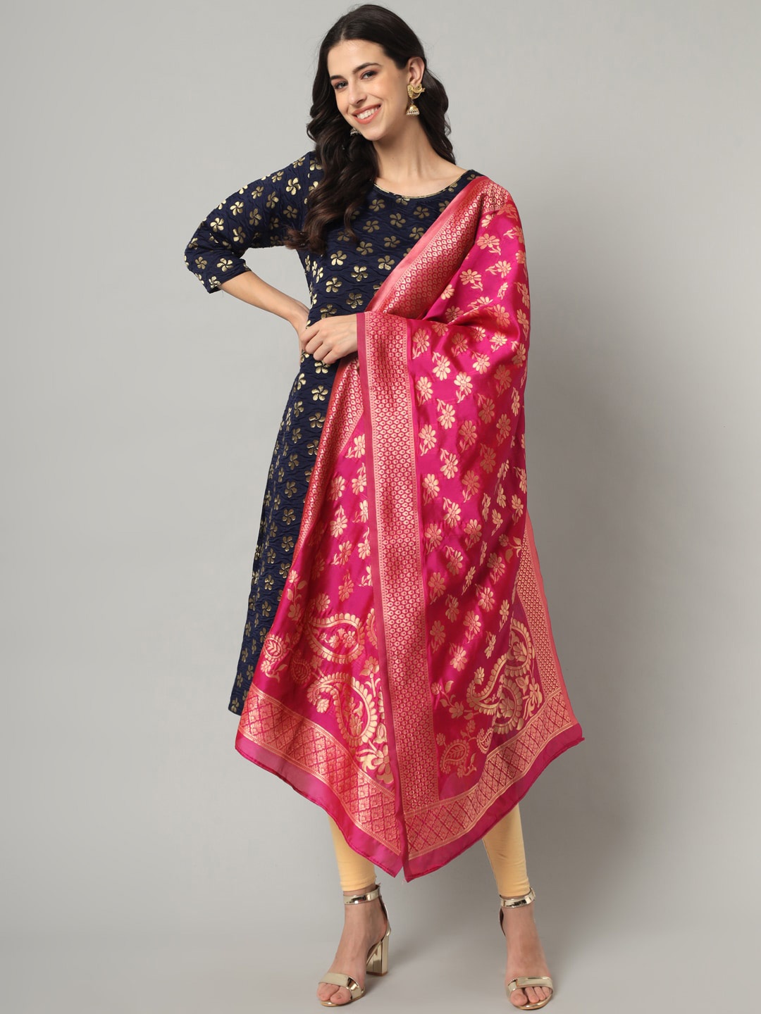 

KALINI Woven Design Kurta With Woven Design Dupatta, Navy blue