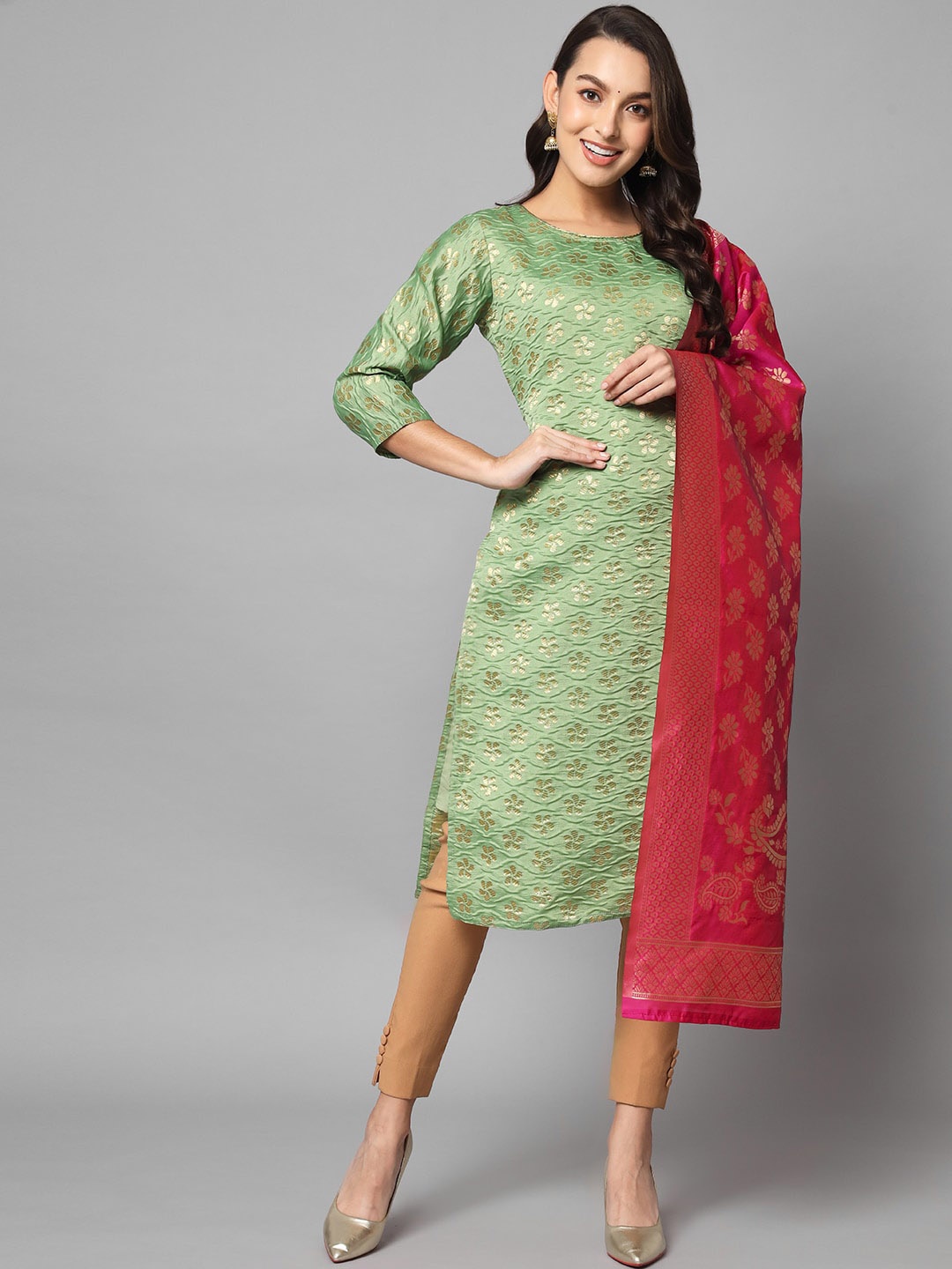 

KALINI Woven Design Kurta With Woven Design Dupatta, Green