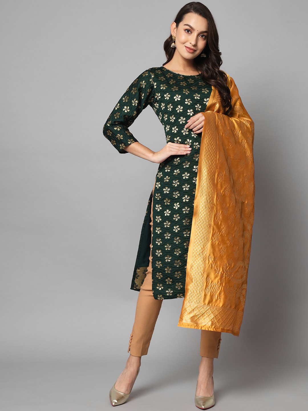

KALINI Woven Design Kurta With Woven Design Dupatta, Green