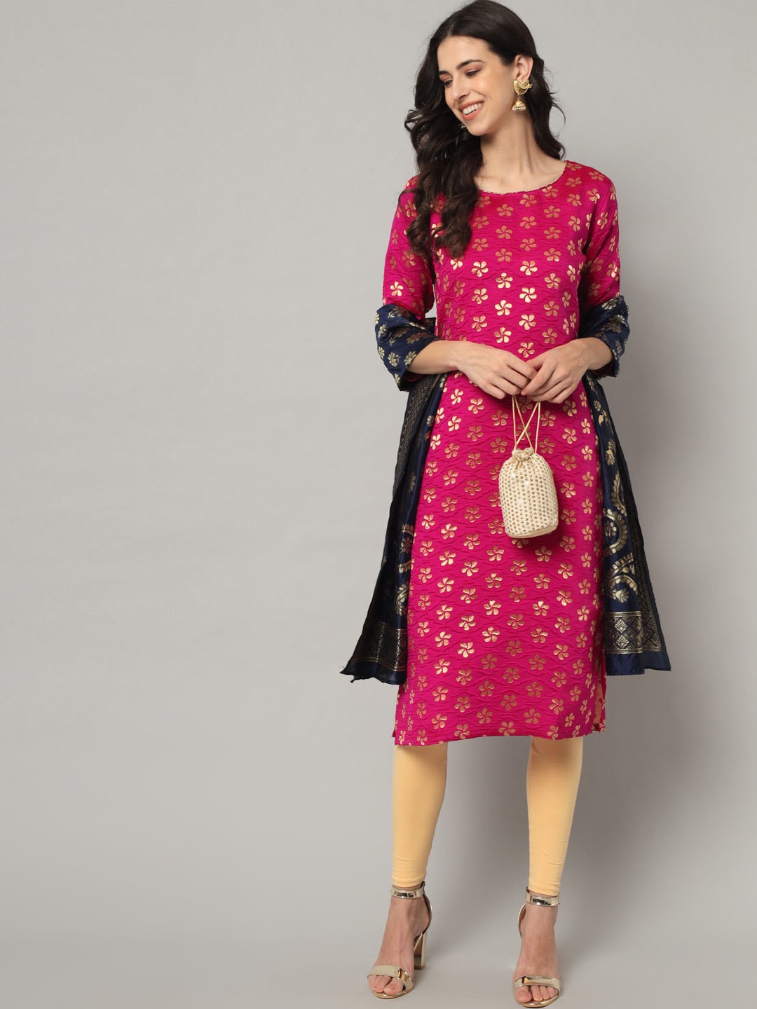 

KALINI Woven Design Kurta With Woven Design Dupatta, Pink