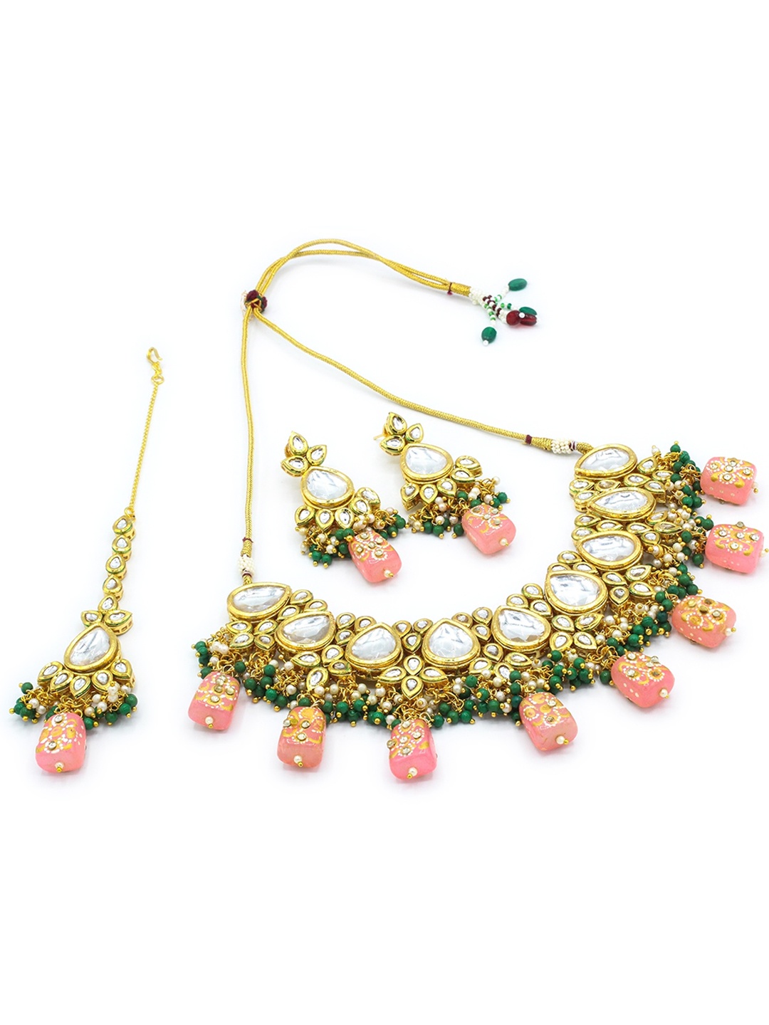 

AASHISH IMITATION Gold-Plated Kundan-Studded & Beaded Jewellery Set With Maangtika