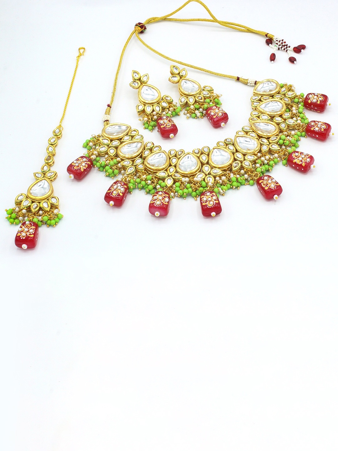 

AASHISH IMITATION Gold-Plated Kundan-Studded & Beaded Jewellery Set With Maangtika