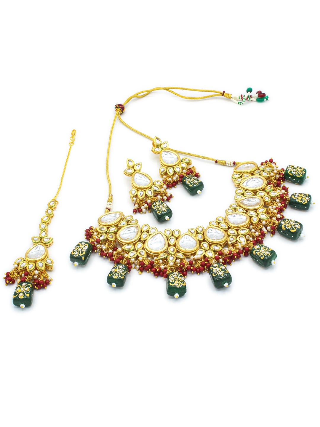 

AASHISH IMITATION Gold-Plated Kundan-Studded & Beaded Jewellery Set With Maangtika