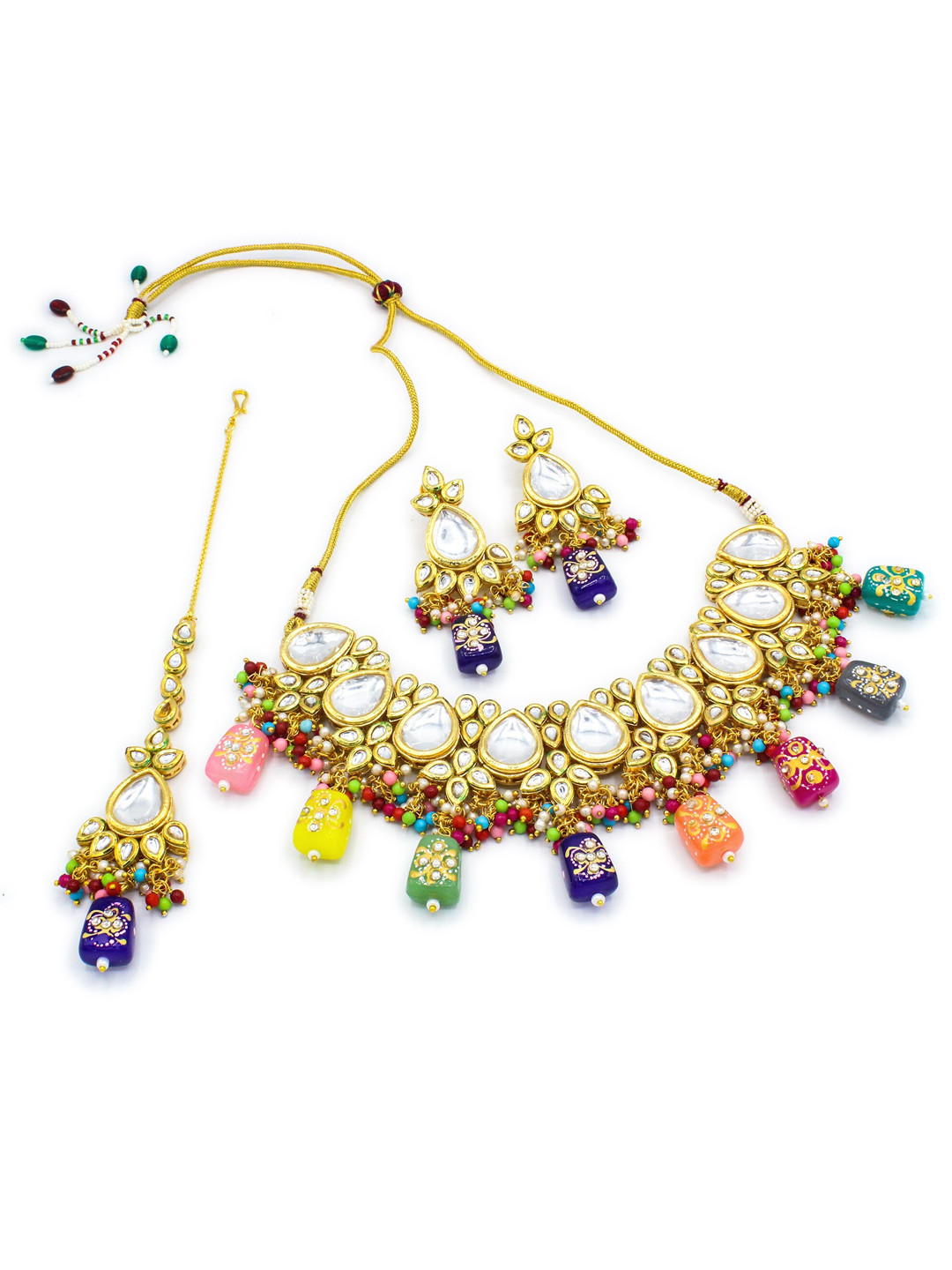 

AASHISH IMITATION Gold-Plated Kundan-Studded & Beaded Jewellery Set With Maangtika