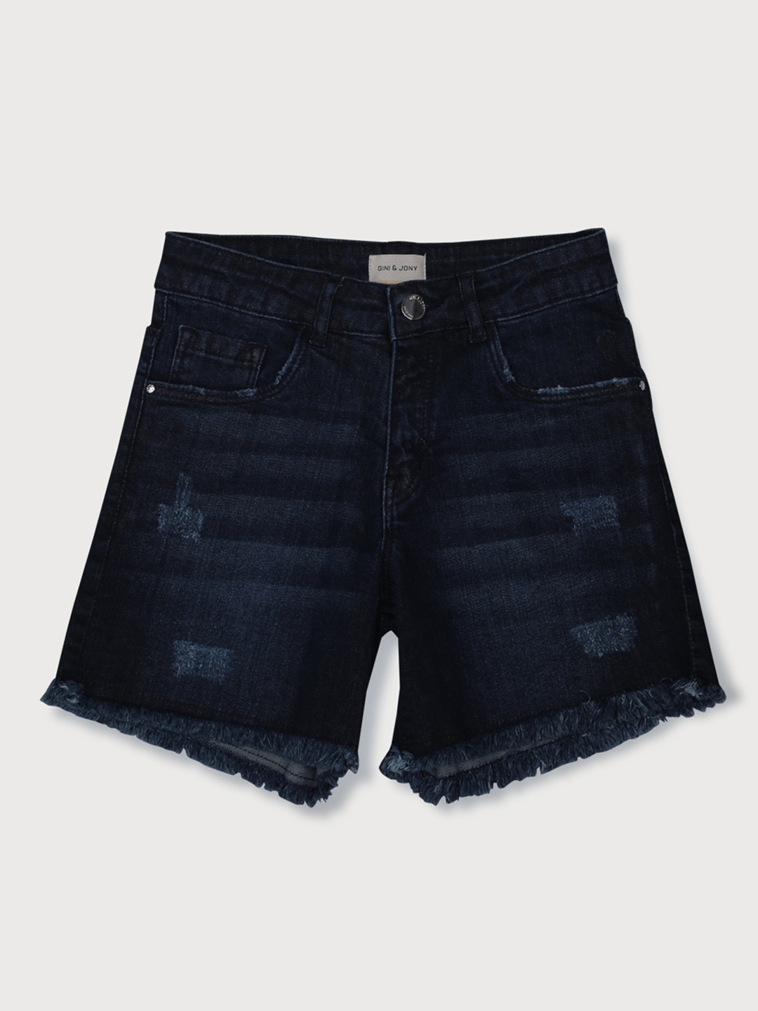 

Gini and Jony Girls Washed Distressed Frayed Denim Shorts, Navy blue