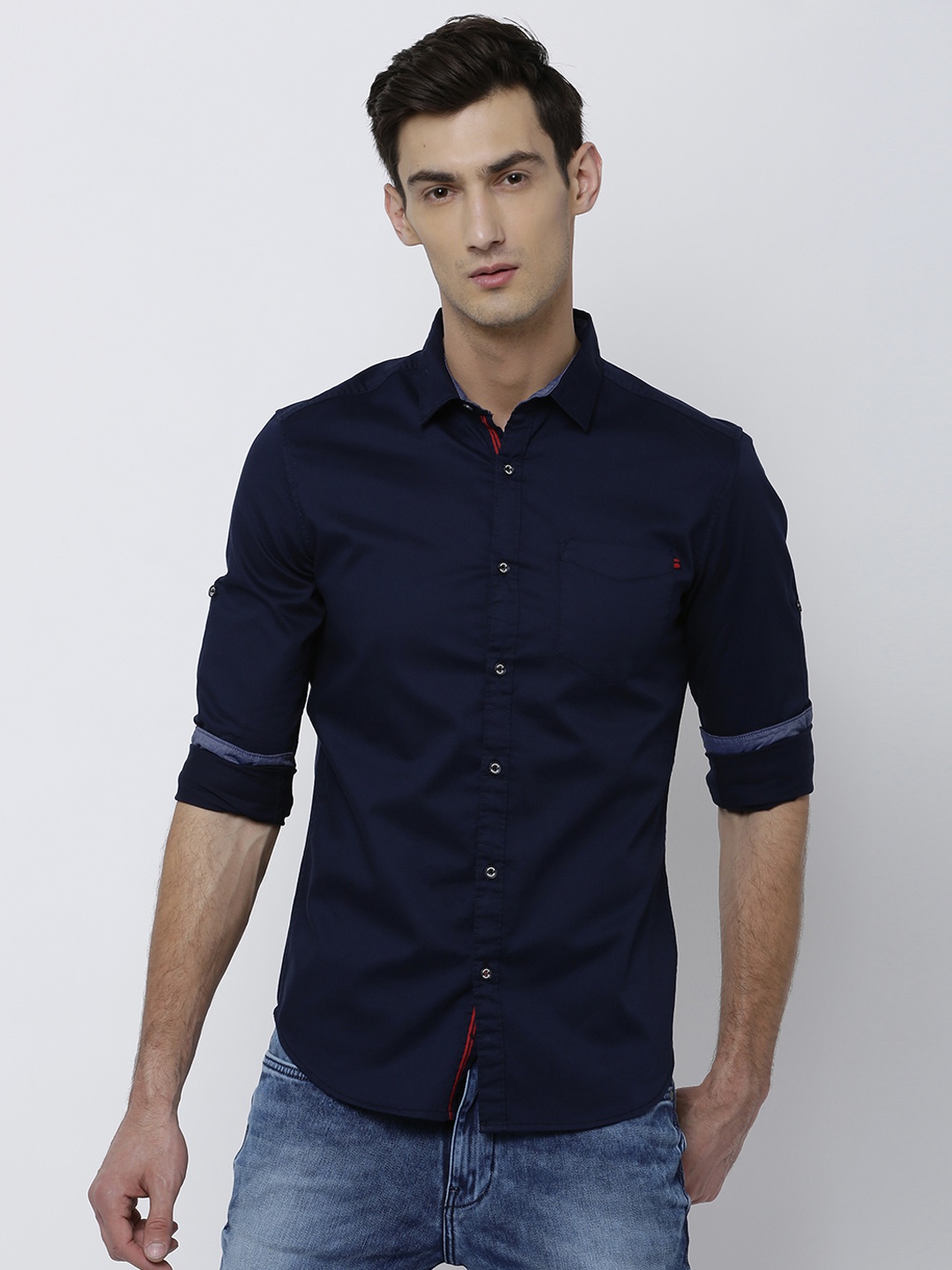 

LOCOMOTIVE Men Navy Blue Slim Fit Solid Casual Shirt