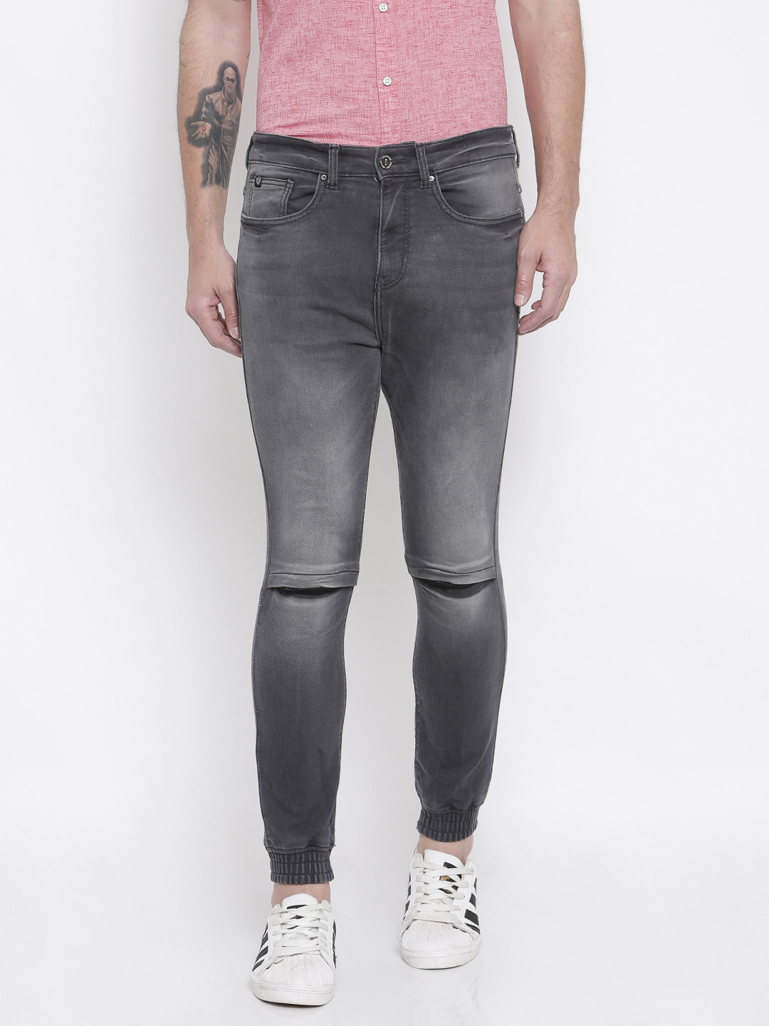 

LOCOMOTIVE Men Grey Slim Fit Mid-Rise Clean Look Stretchable Jogger Jeans