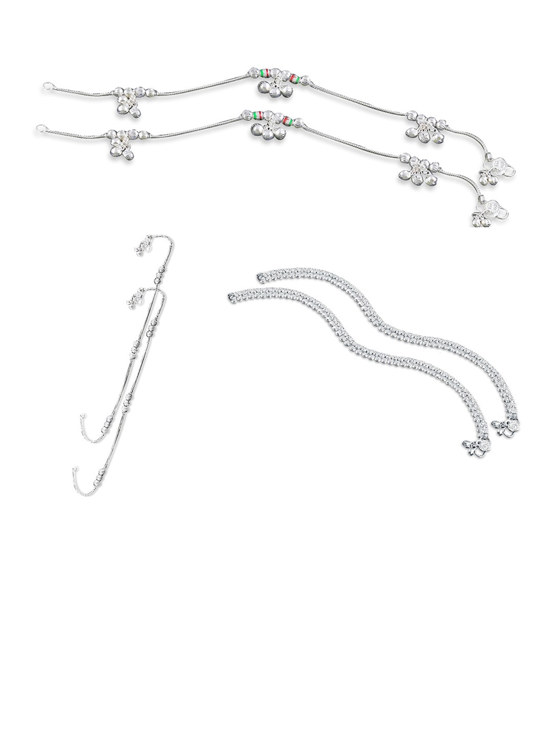 

RUHI COLLECTION Set Of 3 Silver-Plated Anklets